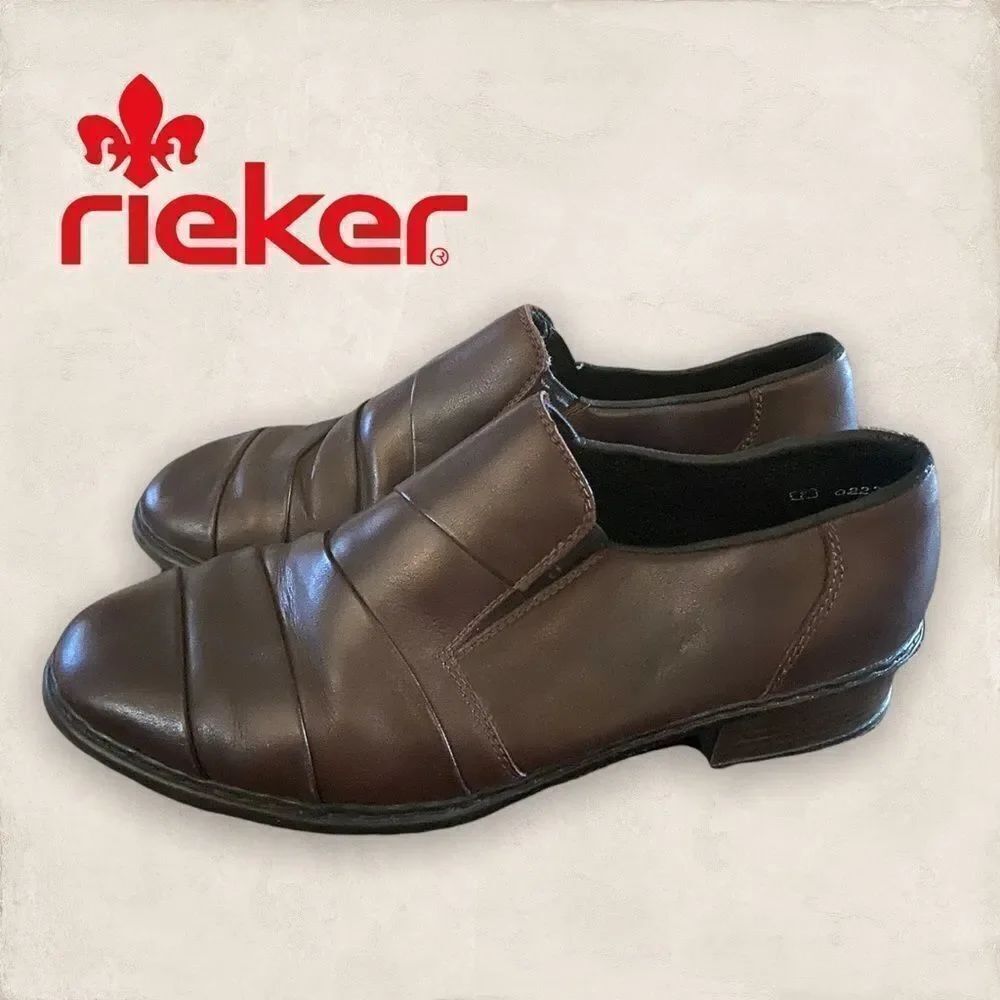 Rieker Women's Brown Leather Heeled Anti-stress Loafers